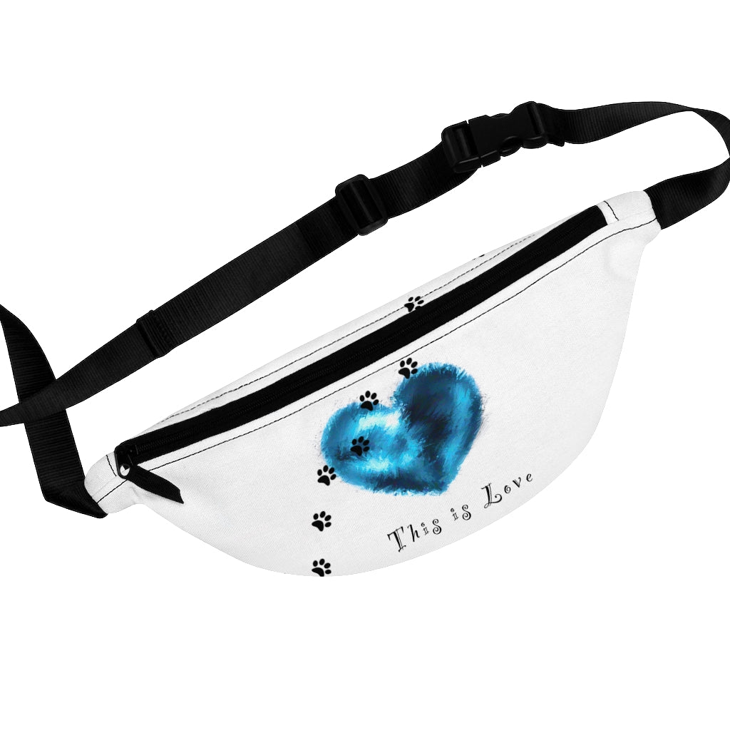 This is Love Pet Paws & Blue Heart Art Fanny Pack