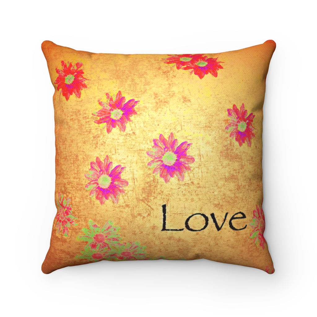 Shabby Chic Daisies LOVE Art - Square Throw Pillow