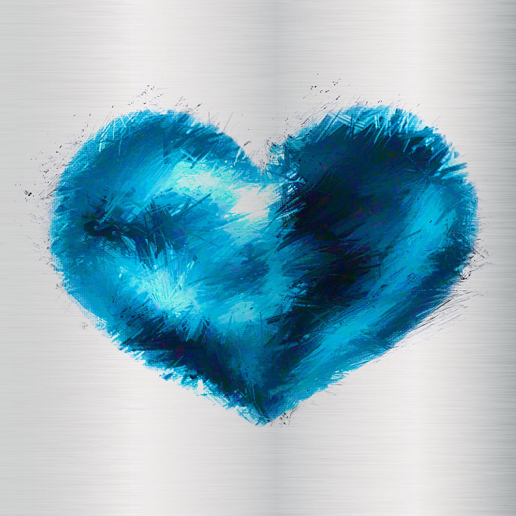 Into the Azure Blue Heart Art on Brushed Metal - Wall Art