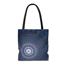 Load image into Gallery viewer, Spoke Wheel Mandala (Blue, Purple Silver) Art Tote Bag
