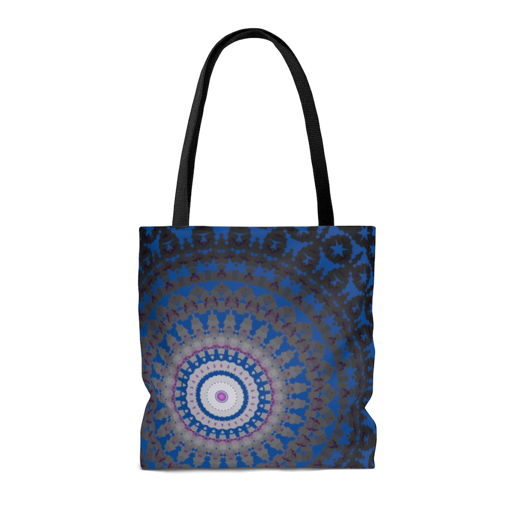 Spoke Wheel Mandala (Blue, Purple Silver) Art Tote Bag