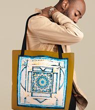 Load image into Gallery viewer, Mandala Heart Art (Olive and Turquoise) Tote Bag
